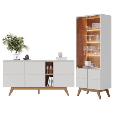 Imagem de Kit Sala de Jantar Buffet Aparador e Cristaleira com Led Off White Freijó Colibri