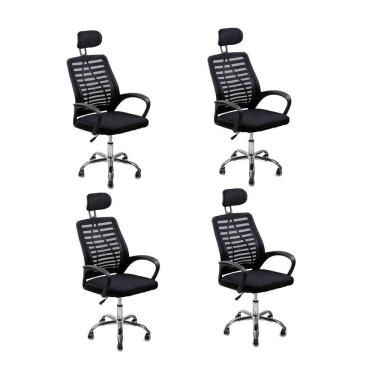 Imagem de Kit 4 Cadeiras Escritório Diretor Tela Mesh Com Encosto De Cabeça Preto