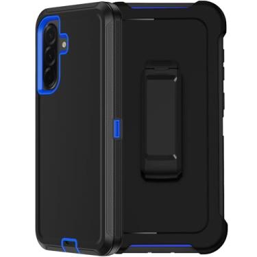 Imagem de RubCase Capa para Samsung Galaxy A36 5G com clipe para cinto, 2 protetores de tela, capa protetora resistente à prova de poeira para Samsung Galaxy A36 (preto/azul)