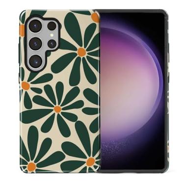 Imagem de CARLOCA Capa para Samsung Galaxy S25 Ultra, design floral retrô abstrato verde híbrido proteção dupla TPU macio + PC rígido, à prova de choque, antiarranhões, capa protetora masculina e feminina