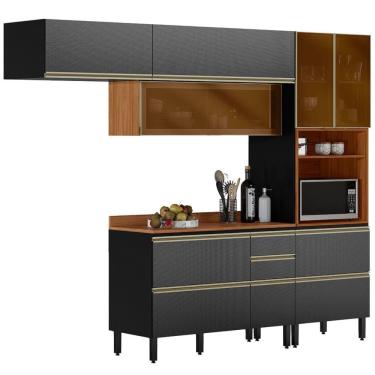 Imagem de Cozinha Modulada 4 Pecas 270 Cm Vidro Dp2703 Nogueira Carbono Prime Demartez Nogueira Carbono Prime