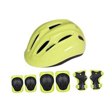 Imagem de menolana Capacete de bicicleta infantil com joelheiras, cotoveleiras, munhequeiras ajustáveis, confortáveis ​​e portáteis de 18,90 a 20,47 polegadas para skate, Verde