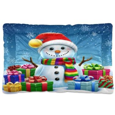 Imagem de SEHANY Cama de Natal com flocos de neve, boneco de neve, para cães, gatos, com fundo antiderrapante, caixa de canil, colchão macio, lavável, para cães pequenos, médios e grandes, gatos, 91 x 61 cm