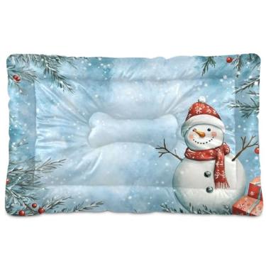 Imagem de SEHANY Cama de Natal com flocos de neve, boneco de neve, para cães, gatos, com fundo antiderrapante, caixa de canil, colchão macio, lavável, para cães pequenos, médios e grandes, gatos, 91 x 61 cm