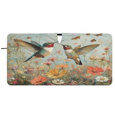 Imagem de Blueangle Beija-flores silvestres pára-brisa para-sol - 149.9 cm x 76.2 cm dobrável carro janela frontal blocos pára-sol raios UV viseira de sol (449)