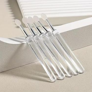 Imagem de 5 pincéis reutilizáveis de silicone para arte de unhas com acabamento espelhado, aplicador de maquiagem e esmalte de duas pontas, ponta de precisão para sombra, pó de glitter - durável, ferramenta de