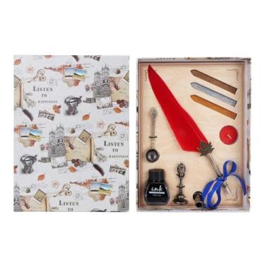 Imagem de Caneta-tinteiro de penas vintage Caneta de caligrafia Quill Dip Pen Elegante Antigo Ferramenta de escrita exclusiva para artistas Escritores Estudantes Decoração de casa Presente (Rosa Vermelha)