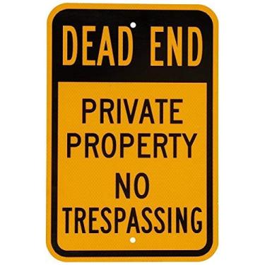 Imagem de JINKAIRUI Novo letreiro de estanho fluorescente reflexivo legenda beco sem saída - propriedade privada sem invasão, preto sobre amarelo alumínio metal placa de estrada decoração de parede 20 x 30 cm