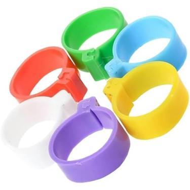 Imagem de 100 peças de anéis de perna de galinha de plástico colorido para pés de aves de capoeira, etiquetas de identificação de galinha, faixas de perna de pintinho, faixas de pombo, anéis de perna de frango