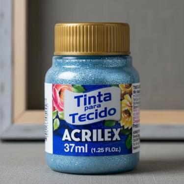 Imagem de Tinta para Tecido Glitter Acrilex 37ml Azul 204 | Brilho Intenso, Fixação a Frio, Alta Durabilidade e Resistência às Lavagens para Artesanato e Customização