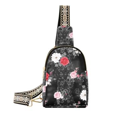 Imagem de CEBUGI Roses Small Flowers Bolsa tiracolo feminina de couro transversal pochete bolsa de peito para caminhadas, viagens ao ar livre