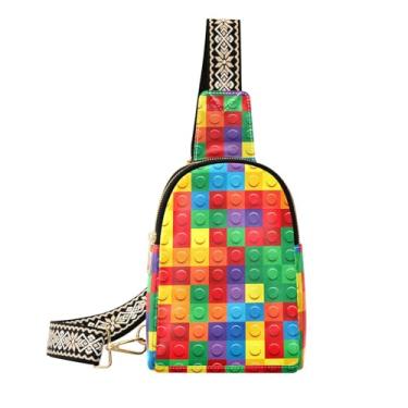 Imagem de CEBUGI Blocos de construção pequena bolsa tiracolo feminina de couro, pochete transversal para trilhas, viagens ao ar livre