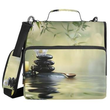 Imagem de xigua Fichário com zíper de pedras pretas e brancas com alça de ombro e alça para transporte fácil, fichário de 3 anéis de 3 cm para escola, painel de expansão e arquivo expansível