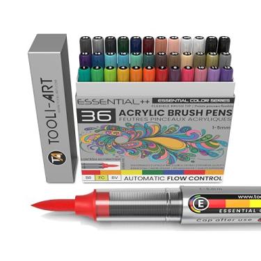 Imagem de 36 canetas de tinta acrílica com ponta de pincel flexível, controle automático de fluxo de linha de 1 a 5 mm para pintura rupestre, coloração, letras de pincel, álbuns, vidro, canecas, madeira, metal