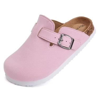 Imagem de Torotto Pantufas infantis de camurça com palmilha de cortiça com suporte de arco e alças ajustáveis para meninos e meninas em ambientes internos e externos, A - rosa, 10-10.5 Toddler
