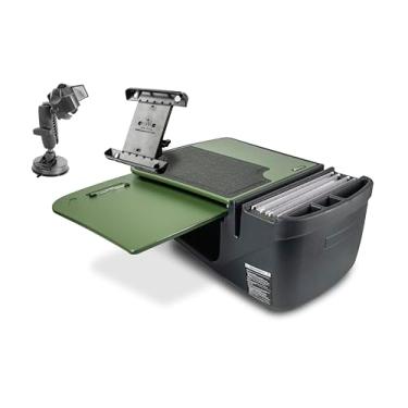 Imagem de AutoExec Mesa de carro GripMaster para sua estação de trabalho de veículos e escritório móvel, verde militar, com suporte para tablet e sucção para telefone