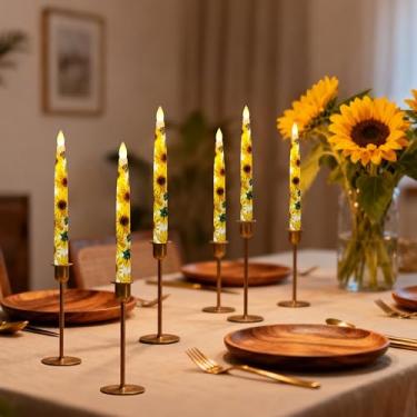 Imagem de Velas flutuantes com varinha, temporizador remoto, 12 peças, vela cônica floral sem chama, girassol, LED, castiçal mágico para pendurar, velas flutuantes com flores para decoração de festa de