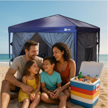 Imagem de Parede Lateral para Gazebo 3x3m, Poliéster 190T Impermeável 3000mm, Cinza, com Porta Zíper, Janelas com Tela Mosquiteiro, Bolsos Internos, para Camping e Eventos