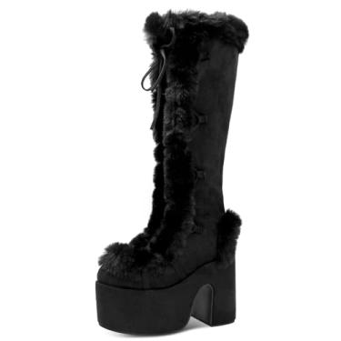 Imagem de IMPREMEY Botas de cano alto para mulheres, com zíper lateral punk gótico botas plataforma de sola grossa, Preto, 5.5