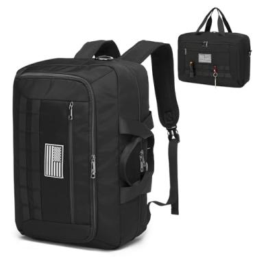 Imagem de Mochila tática 3 em 1 para homens, resistente à água, bolsa de laptop de 17,3 polegadas, mala conversível com alças ocultas - Mochila de viagem sob o assento aprovada por companhias aéreas - preta