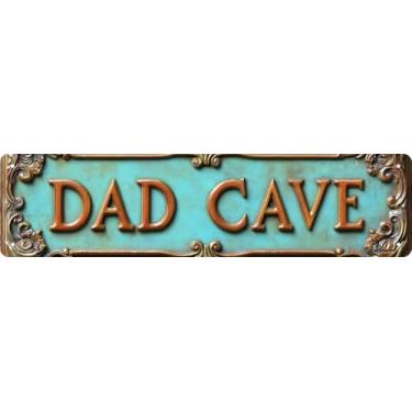 Imagem de Placa de bar presentes vintage metal parede decoração placa "DAD CAVE" placa de rua engraçado homem caverna decoração acessórios para casa, bar, banheiro, quarto, placas de lata retrô exclusivas para