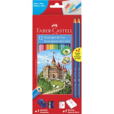 Imagem de Lápis De Cor Ecolápis 12 Cores Kit Com Apontador + Borracha E 2 Ecolápis Grafite - Faber-castell