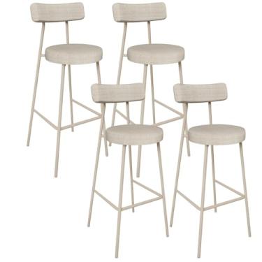 Imagem de Kit 04 Banquetas Alta Bar Cozinha Sala de Jantar Aço Milão Arena L02 Linho Palha - Lyam Decor