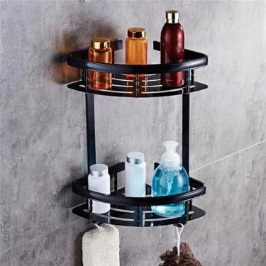 Imagem de GROWBY Prateleira preta para banheiro, acessórios para banheiro, chuveiro, escova, papel higiênico, toalha, bar, roupas, gancho, prateleira de armazenamento de canto, prateleiras de canto