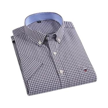 Imagem de Camisa Oxford Masculina 100% Algodão Xadrez Manga Curta Corte Regular 