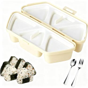 Imagem de DumFurc Molde Onigiri 6 em 1 Triângulo Onigiri Molde Onigiri Uma vez Rapidamente Faça 6 peças Bolas de Arroz Multifuncional Onigiri Maker para Sushi Musubi (Bege)