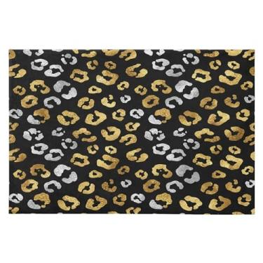 Imagem de Wassud Tapete de porta leopardo dourado 61 x 89 cm, tapete antiderrapante lavável com suporte de borracha, tapete macio e macio para sala de estar, quarto, entrada, entrada