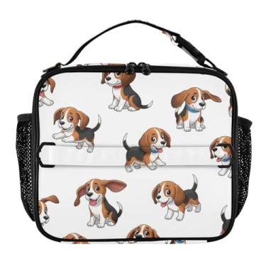 Imagem de Joisal Lancheira branca com desenho fofo de cães Beagle para mulheres, meninas, lancheira masculina e infantil, lancheira para trabalho, bolsa térmica para alimentos portátil para adultos