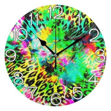 Imagem de GAIGEO Relógio de parede analógico decorativo operado por bateria relógio de cozinha fofo, decoração de parede arte moderna retrô decoração de parede coloridas de animais neon, 25 cm, ponteiros pretos