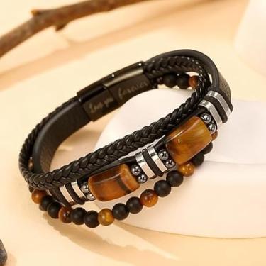 Imagem de Pulseira de couro masculina Love You Forever Grava Ideias de Presente de Aniversário para Namorado Filho Neto Marido Homem, Medium, Couro, Sem Pedra Preciosa