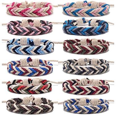 Imagem de Carykon 12 peças, pulseira neutra da amizade, pulseira de algodão e linho, tecido à mão, tamanho ajustável de 15 a 28 cm (Bênção)