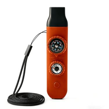Imagem de Apito de emergência multifuncional de sobrevivência para crianças com bússola, caminhada, sobrevivência, termômetro e cordão de pescoço | Equipamento de segurança de emergência para caminhadas