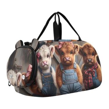Imagem de Bolsa esportiva para meninos durante a noite para o fim de semana, lindas bolsas de viagem para jardim de rosas para meninas, Vacas Highland engraçadas, Clássico