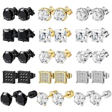 Imagem de NEWITIN 15 pares de brincos masculinos de aço inoxidável hipoalergênicos, unissex, zircônia cúbica embutida, conjunto de brincos de zircônia cúbica para mulheres