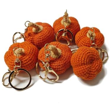 Imagem de Qigfucm 6 abóboras de crochê feitas à mão, enfeites decorativos de outono, laranja vibrante, fofas, pequenas abóboras, decoração para decoração de mesa de outono para festa de Ação de Graças (6