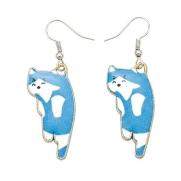 Imagem de Brinco Gato Gatinho Fofo Kawaii Pingente Divertido 29mm Anzol de Aço Inoxidável (AZUL)