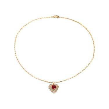 Imagem de Kokoma Colar com pingente de coração de amor de cristal para mulheres, colar de coração de zircônia cúbica barroco, gargantilha empilhável ajustável, joia moderna