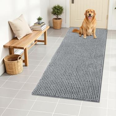 Imagem de OLANLY Tapete de porta de cachorro para patas enlameadas 47 x 24, capacho de lama de chenille ultra absorvente, antiderrapante, lavável e com armadilha de sujeira para entrada interna, tapetes de cama