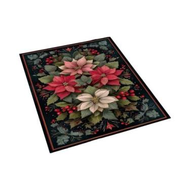 Imagem de Natal poinsétia flor tapete antiderrapante adequado para sala de estar
