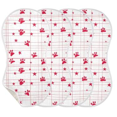 Imagem de Wassud Pacote com 4 panos de musselina para bebês Stars and Paws Babadores de algodão, toalhas de rosto absorventes e macios para arrotos para meninos e meninas recém-nascidos