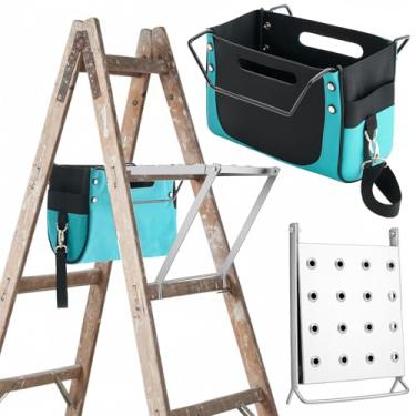Imagem de Fiwochic Conjunto de 2 plataformas de escada e suporte de ferramentas, acessórios para sistema de suporte de escada de aço resistente e bolsa gigante para trabalho, pintura
