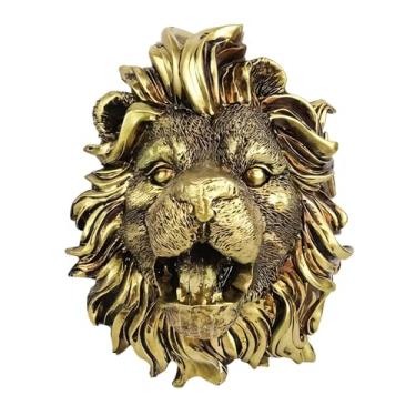 Imagem de Bocal de resina pulverizador de cabeça de leão pintado à mão para jardins ao ar livre, piscinas, pátios e resistente ao clima, fácil de instalar