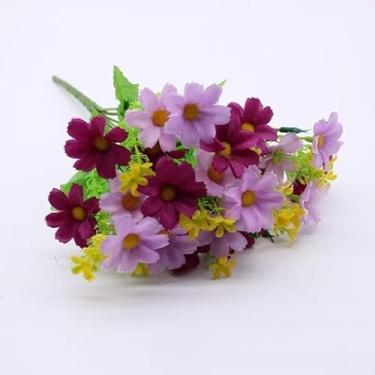 Imagem de Galhos de Flores Artificiais 35cm com 24 Flores | Arranjo Decorativo para Casamento e Eventos(lilais com roxo,KIT COM 3 UNIDADE)