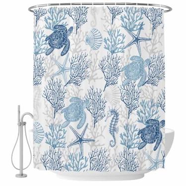 Imagem de Cortina de chuveiro de praia costeira cinza azul, estampa de animais do oceano, tecido impermeável, conjunto de cortinas de chuveiro para banheiro, decoração de casa, lavável na máquina
