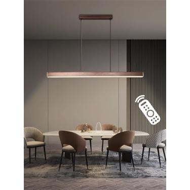 Imagem de Luminária pendente LED para sala de jantar com controle remoto, dimerizável, estilo moderno e minimalista, com altura ajustável, ideal para escritório e sala de estudos (marrom, 120 cm).