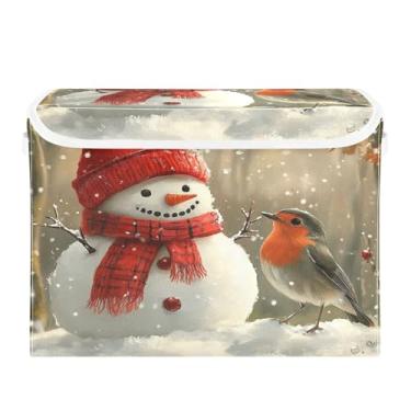 Imagem de xigua Cesto de armazenamento vintage fofo de boneco de neve com tampas e alças, organizador de cestas de armazenamento de tecido dobrável, caixas de armazenamento de cubos grandes para roupas